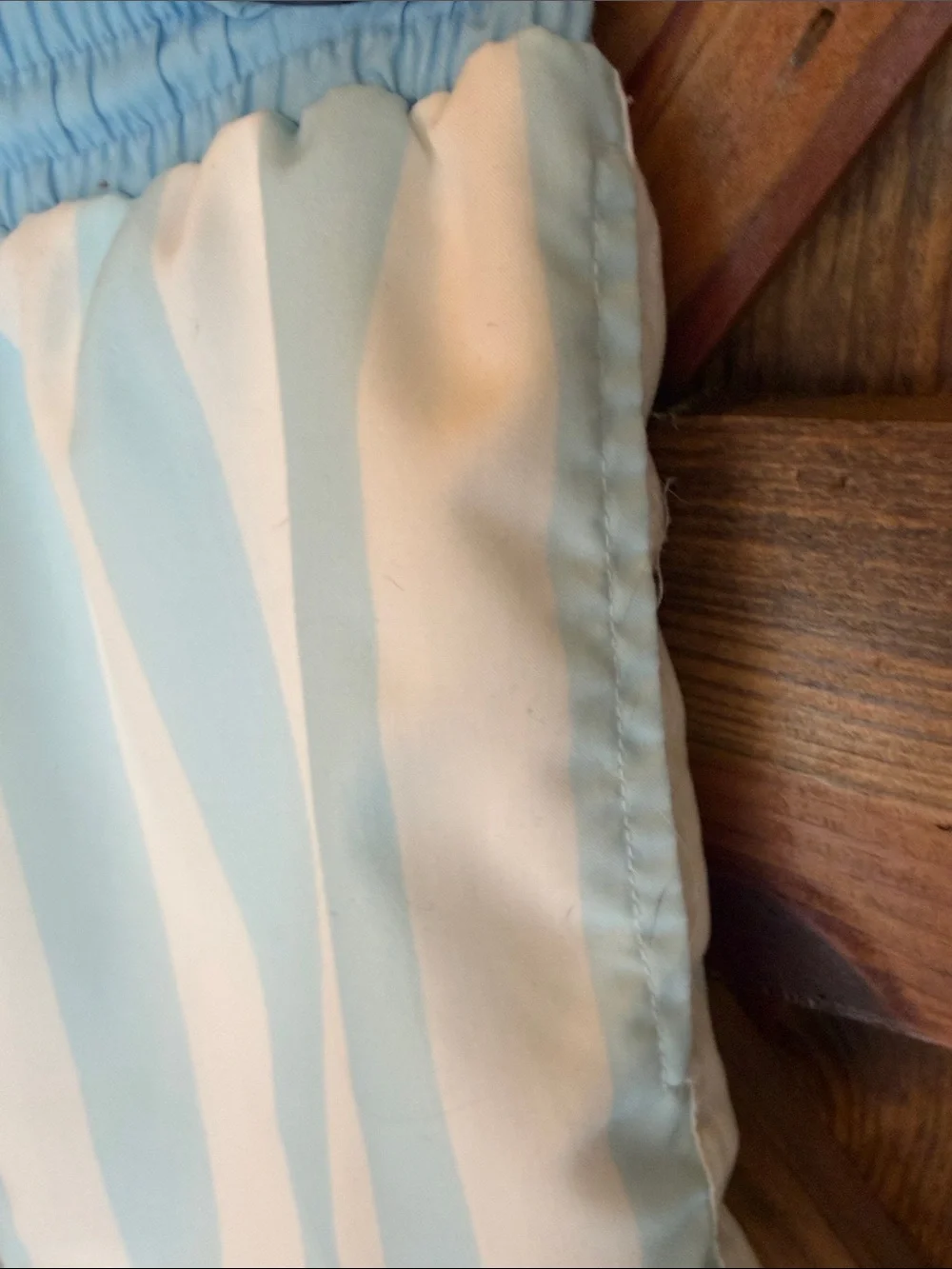 Little Lamb & CO Light Blue & White Striped Swim Shorts with Drawstring-Size 7/8